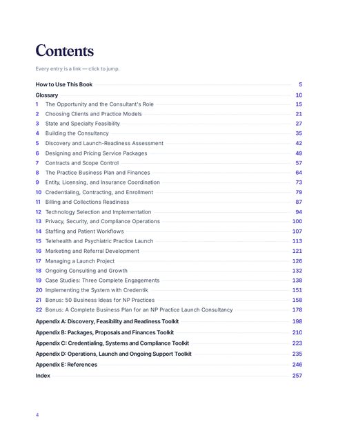 Sample page: the contents, listing all 22 chapters and appendices A to E
