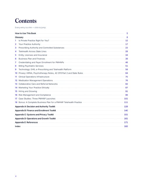 Sample page: the contents, listing all 18 chapters and appendices A to E